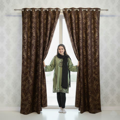 2 PCS PREMIUM QUALITY TEXTURE VELVET CURTAINS - Brown