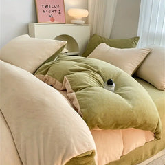 Reversible Duvet Set Velvet  - Offwhite & Apple Green (281)