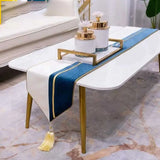 Velvet Table Runner Light Blue White