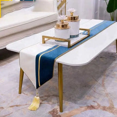 Velvet Table Runner Light Blue White