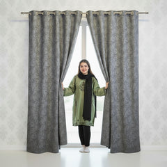 2 PCS PREMIUM QUALITY TEXTURE VELVET CURTAINS - GREY
