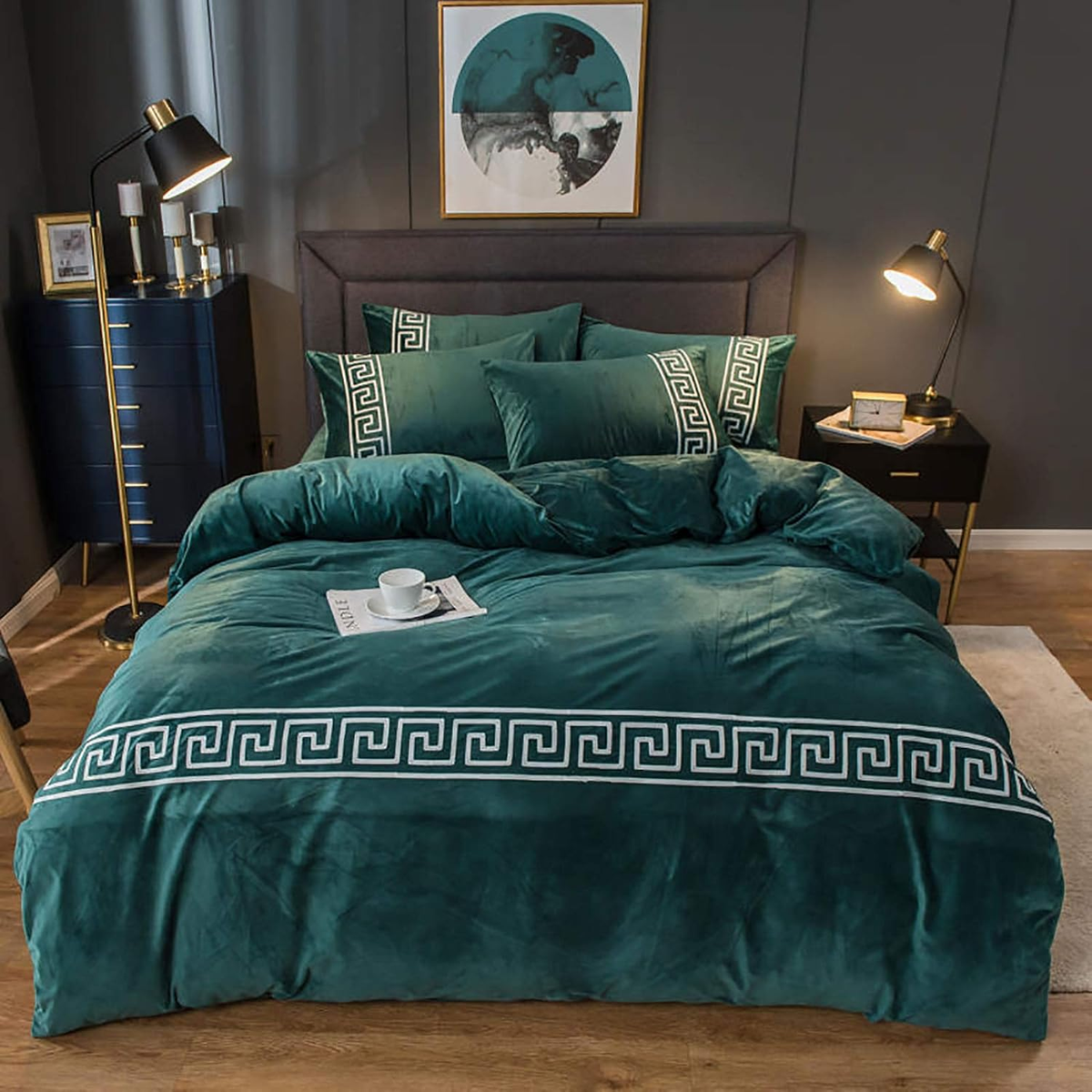 Luxury Aplic Work Velvet Duvet Set - Teal