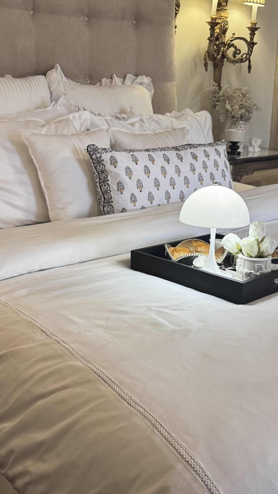 8 Pcs Luxury Duvet Set Belle Lace - White (306)