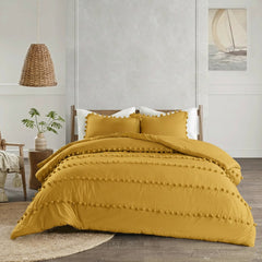 6 Pcs Luxury Duvet Set With Pom Pom Lace - Mustard (306)